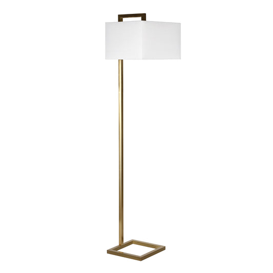 68" Brass Floor Lamp With White Frosted Glass Rectangular Shade