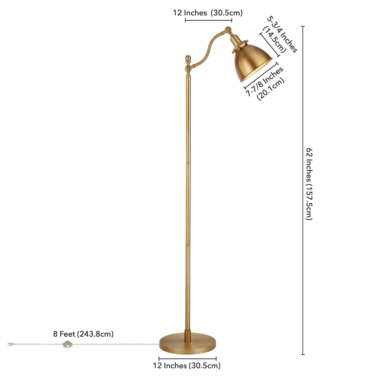 65" Brass Swing Arm Floor Lamp With Brass No Pattern Cone Shade