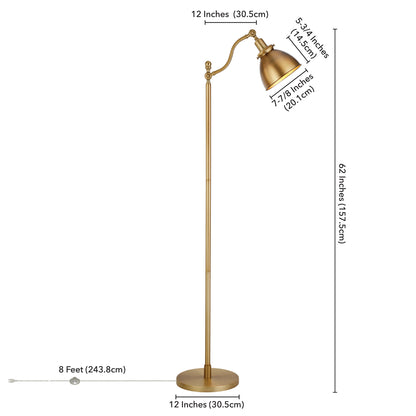 65" Brass Swing Arm Floor Lamp With Brass No Pattern Cone Shade