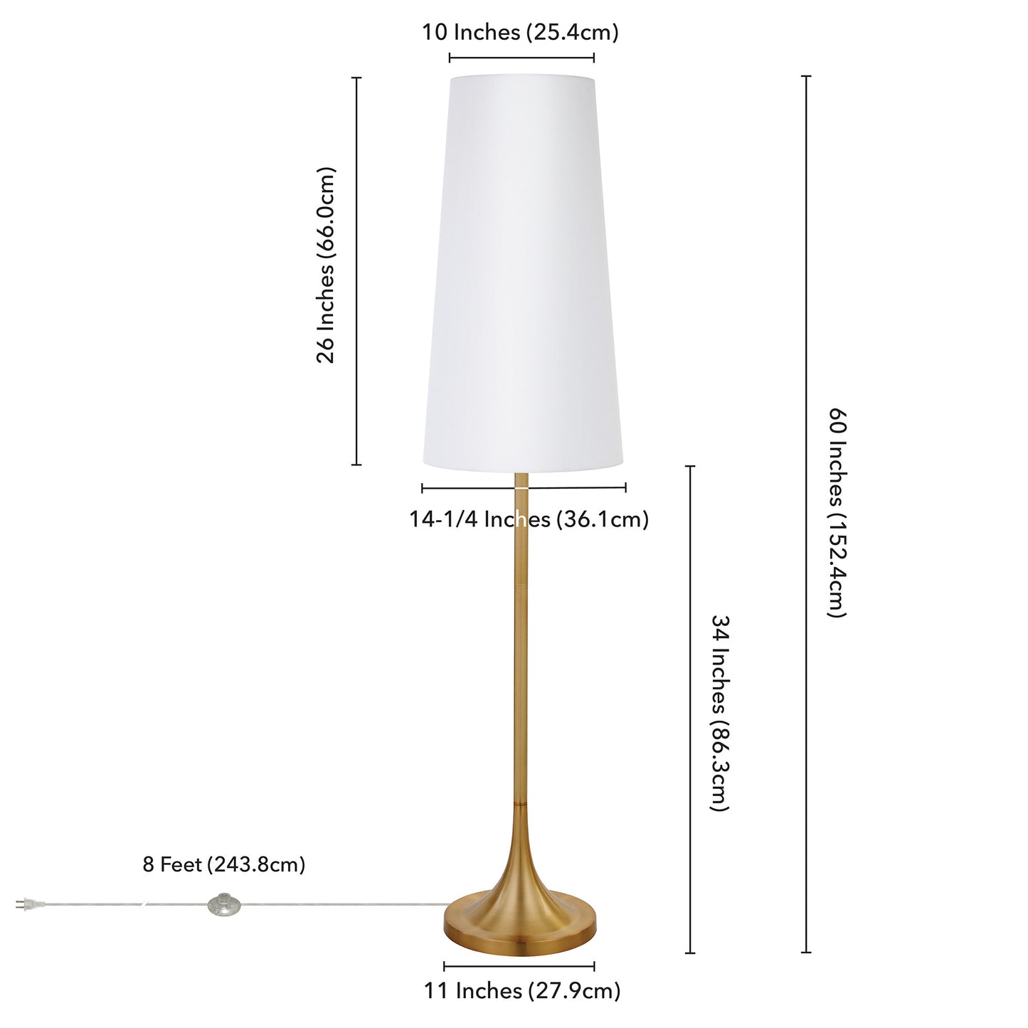 60" Brass Novelty Floor Lamp With White Frosted Glass Drum Shade