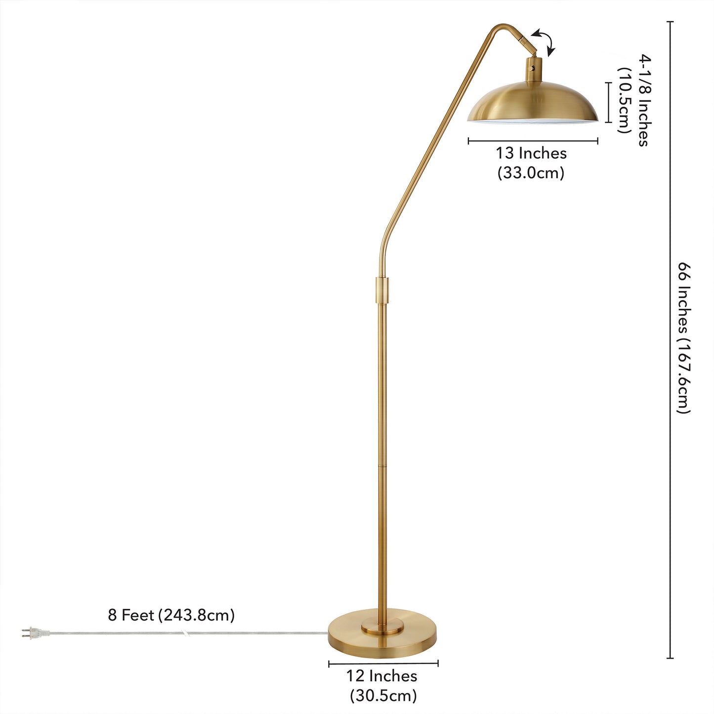 66" Brass Reading Floor Lamp With Gold Bowl Shade