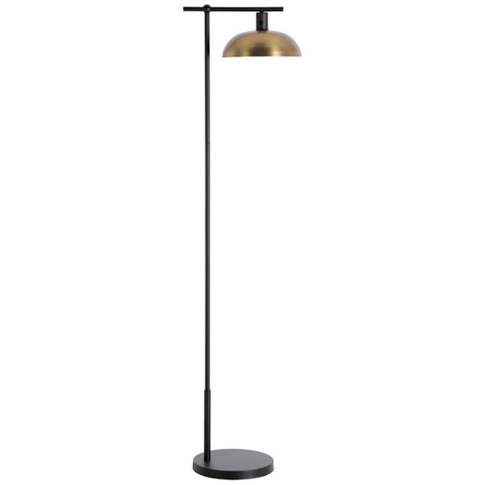 68" Black Reading Floor Lamp With Gold Bowl Shade