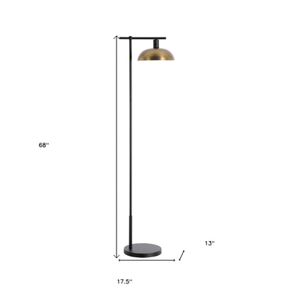 68" Black Reading Floor Lamp With Gold Bowl Shade