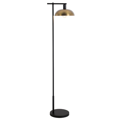 68" Black Reading Floor Lamp With Gold Bowl Shade