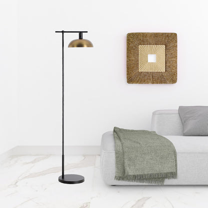 68" Black Reading Floor Lamp With Gold Bowl Shade