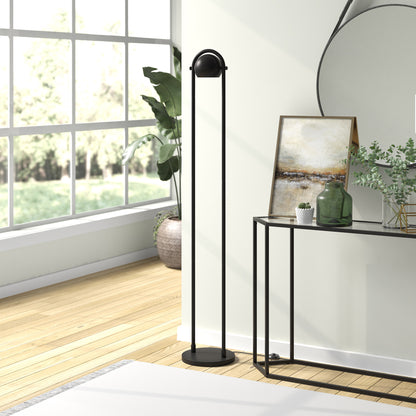 64" Black Column Floor Lamp With Black Globe Shade