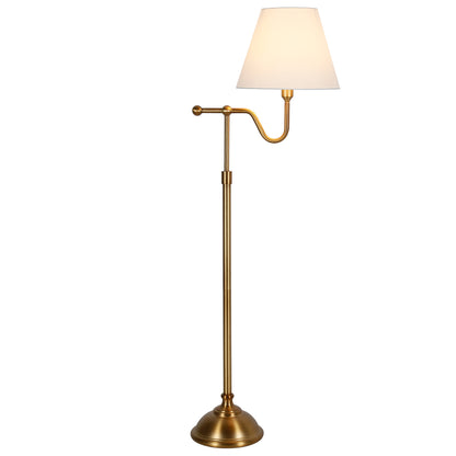 63" Brass Swing Arm Floor Lamp With White Frosted Glass Empire Shade