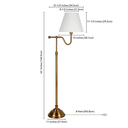 63" Brass Swing Arm Floor Lamp With White Frosted Glass Empire Shade