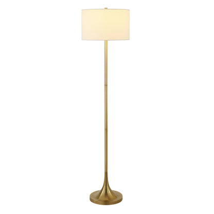 62" Brass Traditional Shaped Floor Lamp With White Frosted Glass Drum Shade