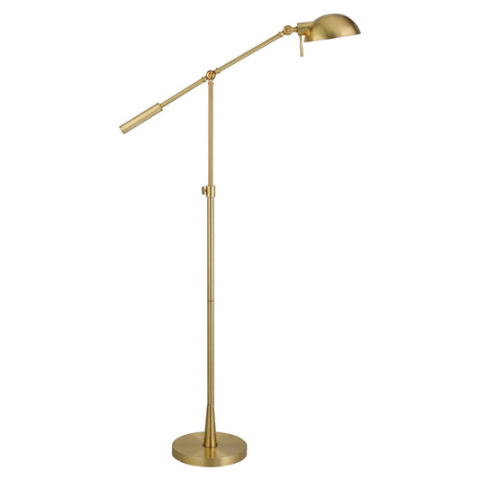 61" Brass Adjustable Swing Arm Floor Lamp With Gold Cone Shade - FurniFindUSA