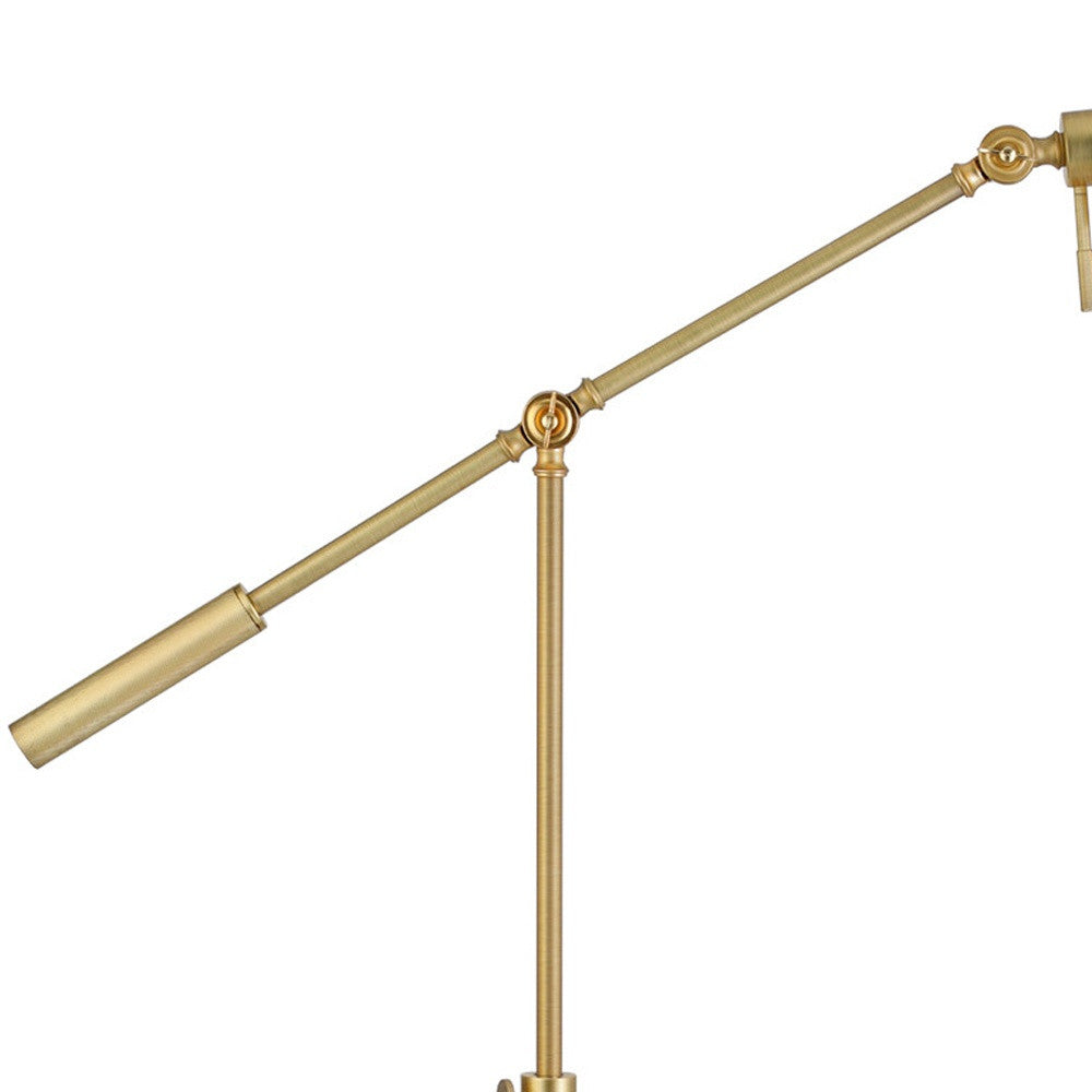 61" Brass Adjustable Swing Arm Floor Lamp With Gold Cone Shade - FurniFindUSA