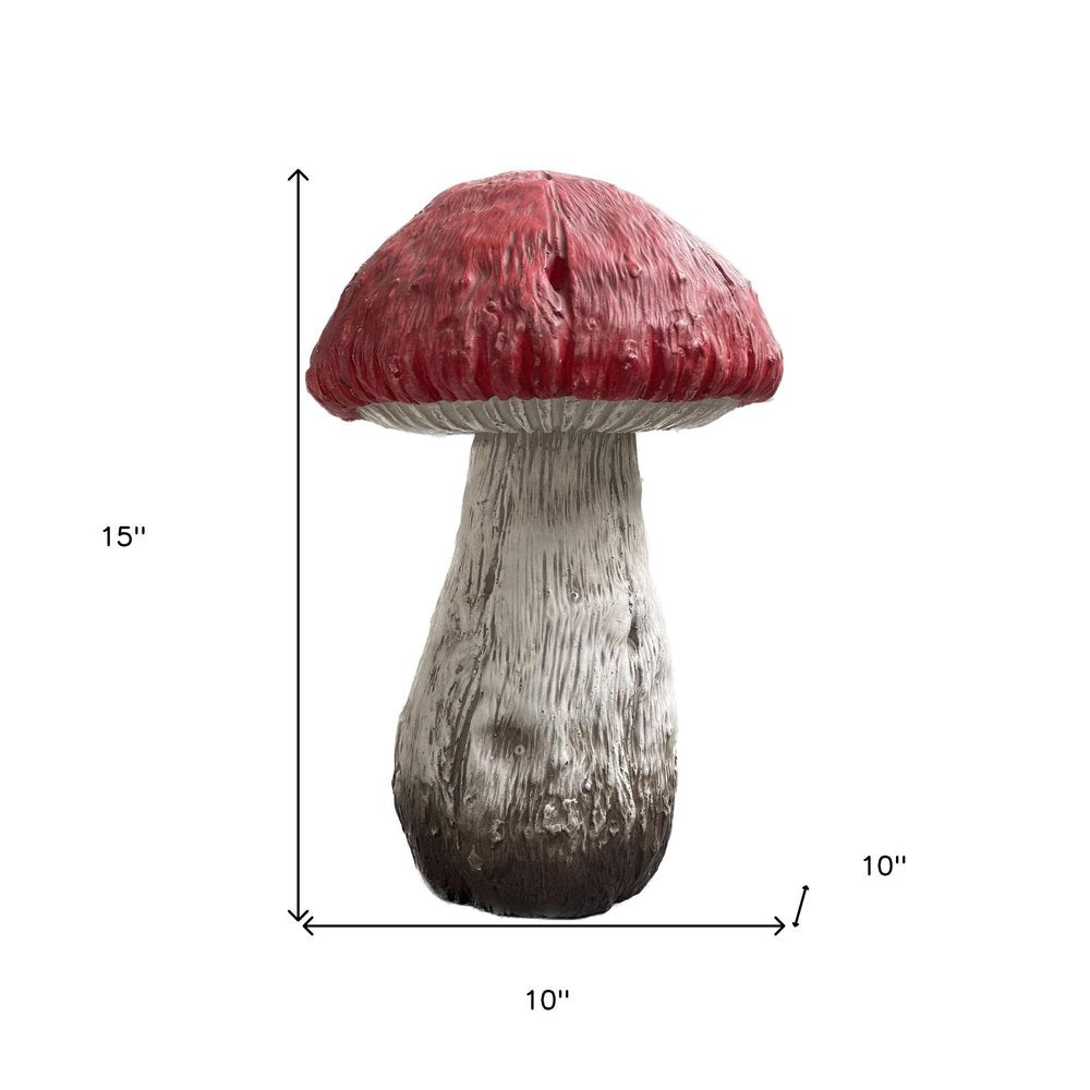 15" Red And White Polyresin Mushroom Outdoor Statue HomeRoots