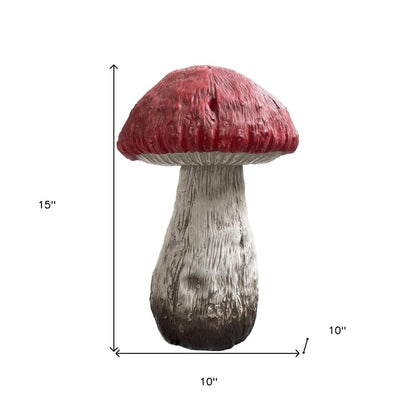 15" Red And White Polyresin Mushroom Outdoor Statue HomeRoots