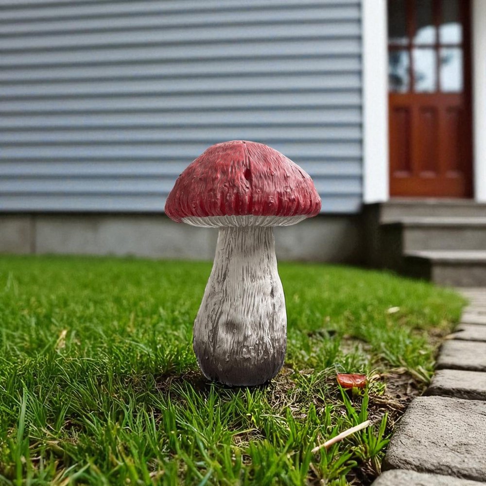 15" Red And White Polyresin Mushroom Outdoor Statue HomeRoots