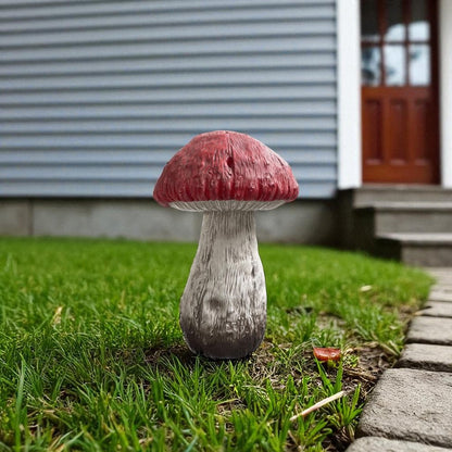 15" Red And White Polyresin Mushroom Outdoor Statue HomeRoots