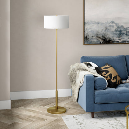 61" Brass Traditional Shaped Floor Lamp With White Drum Shade