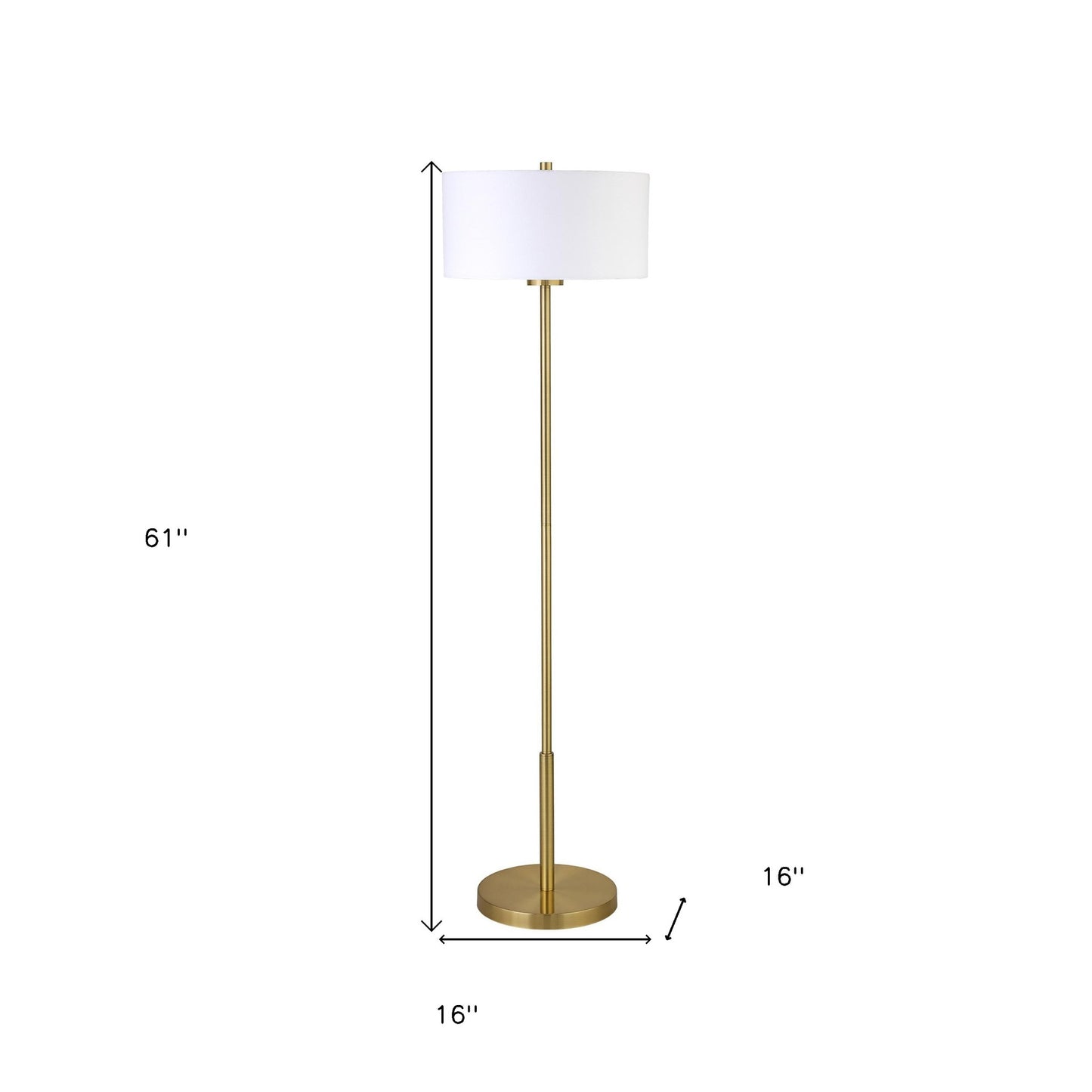 61" Brass Traditional Shaped Floor Lamp With White Drum Shade