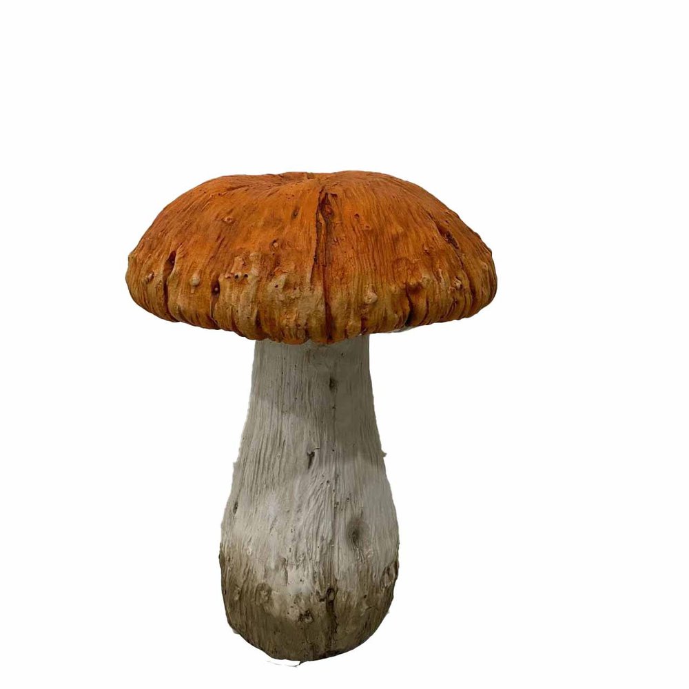 15" Orange And White Polyresin Mushroom Outdoor Statue HomeRoots