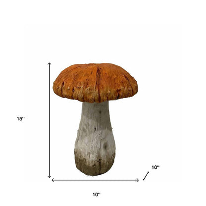 15" Orange And White Polyresin Mushroom Outdoor Statue HomeRoots