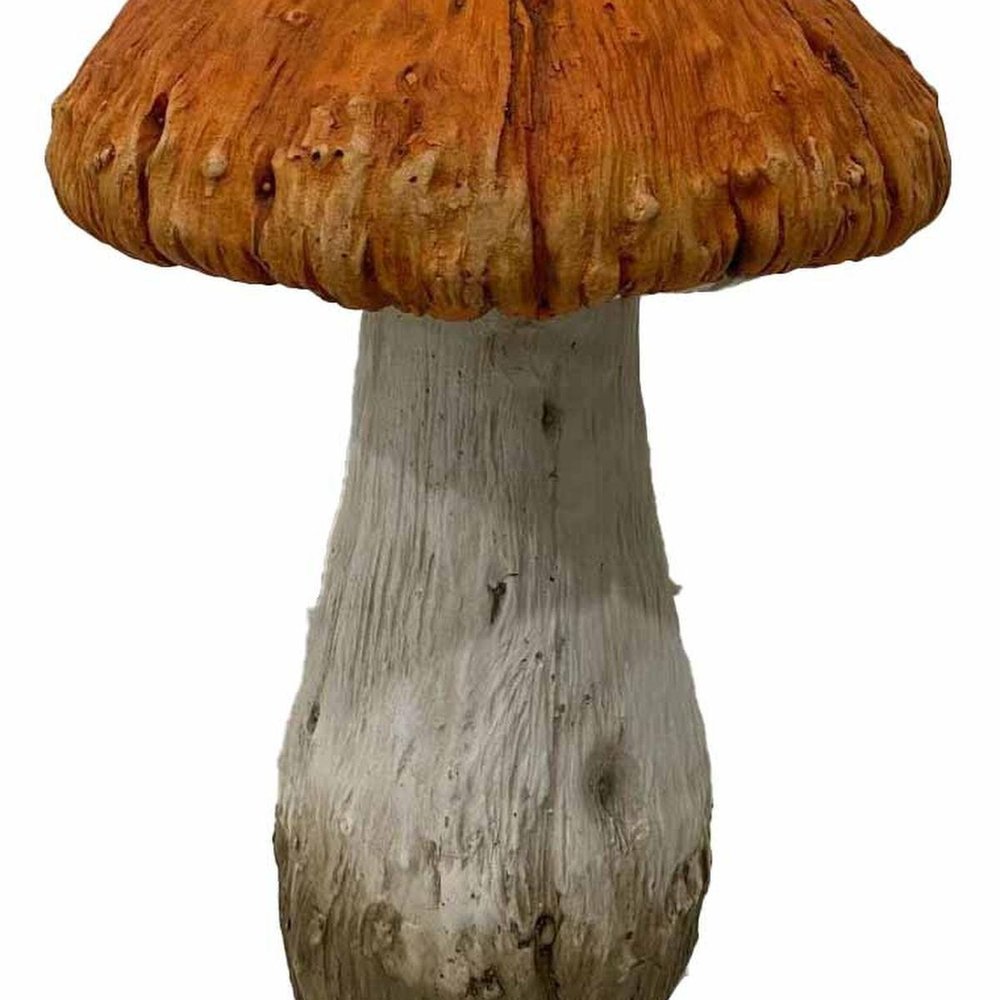 15" Orange And White Polyresin Mushroom Outdoor Statue HomeRoots