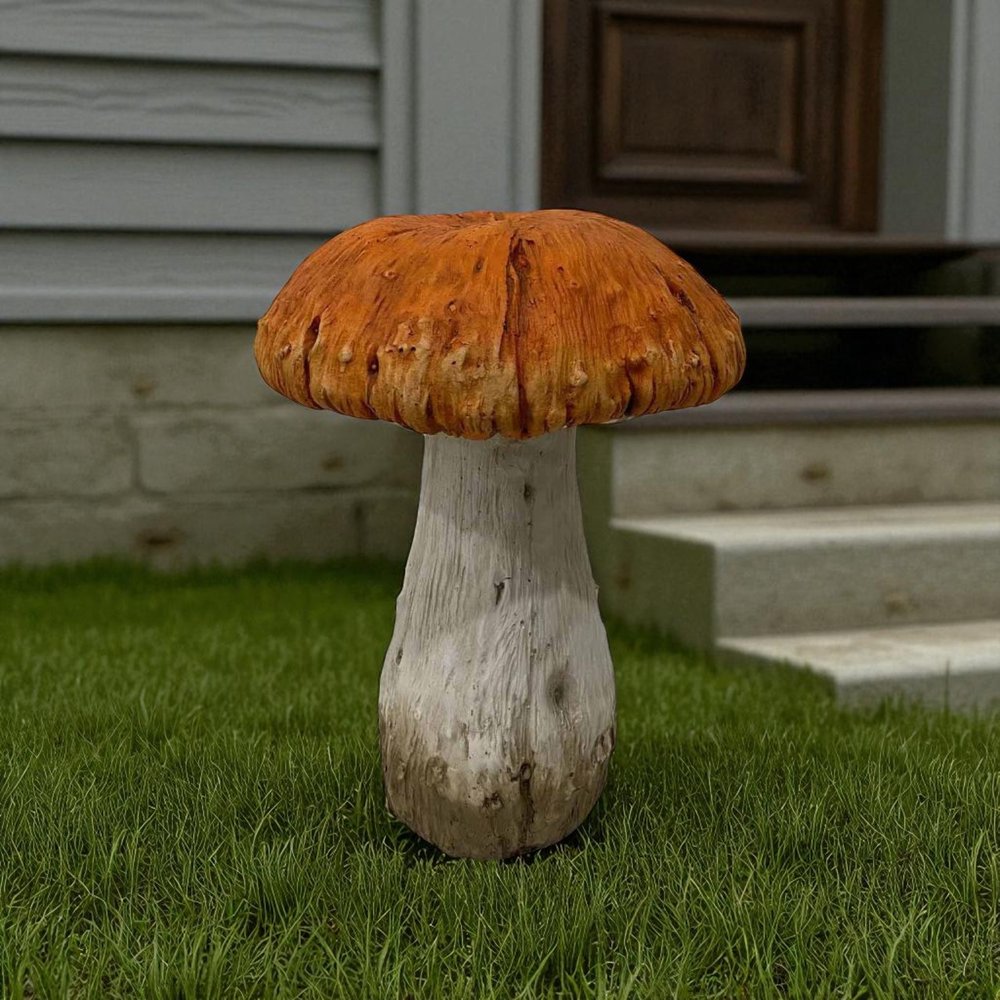 15" Orange And White Polyresin Mushroom Outdoor Statue HomeRoots
