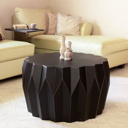 29" Black Solid Wood Round Coffee Table