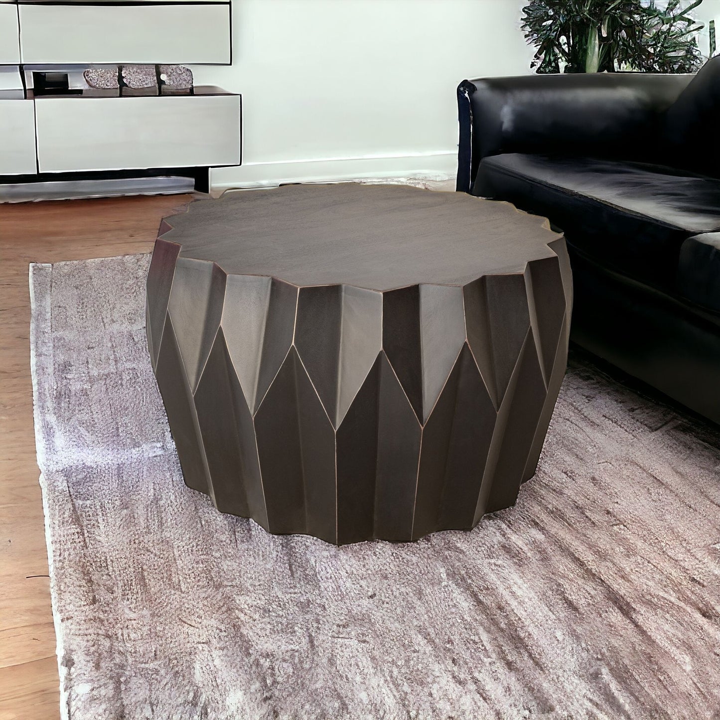 29" Black Solid Wood Round Coffee Table