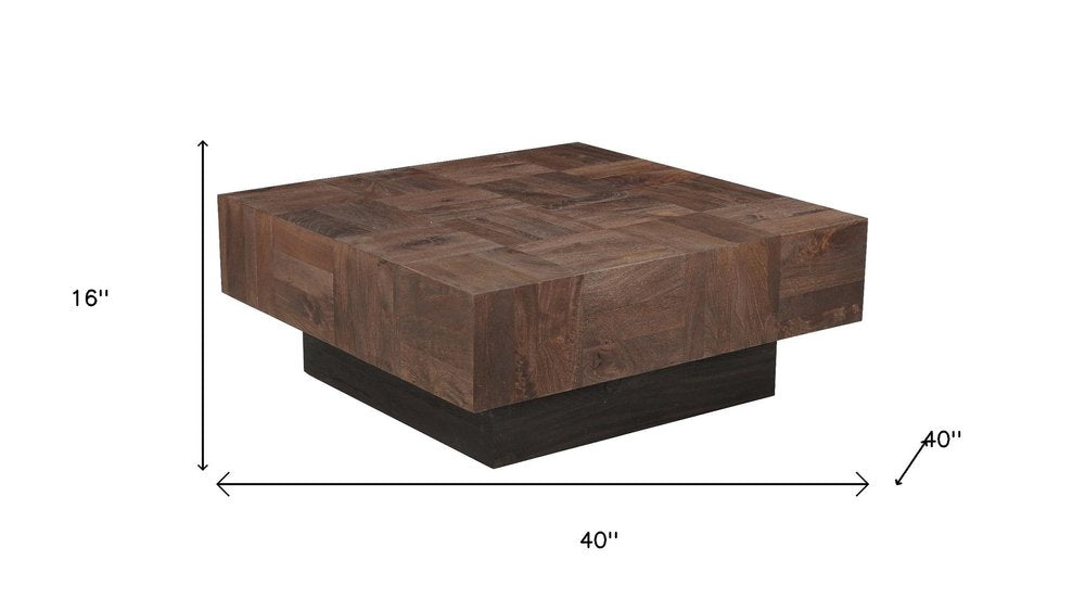 40" Dark Brown and Black Solid Wood Square Block Coffee Table HomeRoots