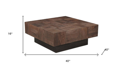 40" Dark Brown and Black Solid Wood Square Block Coffee Table HomeRoots