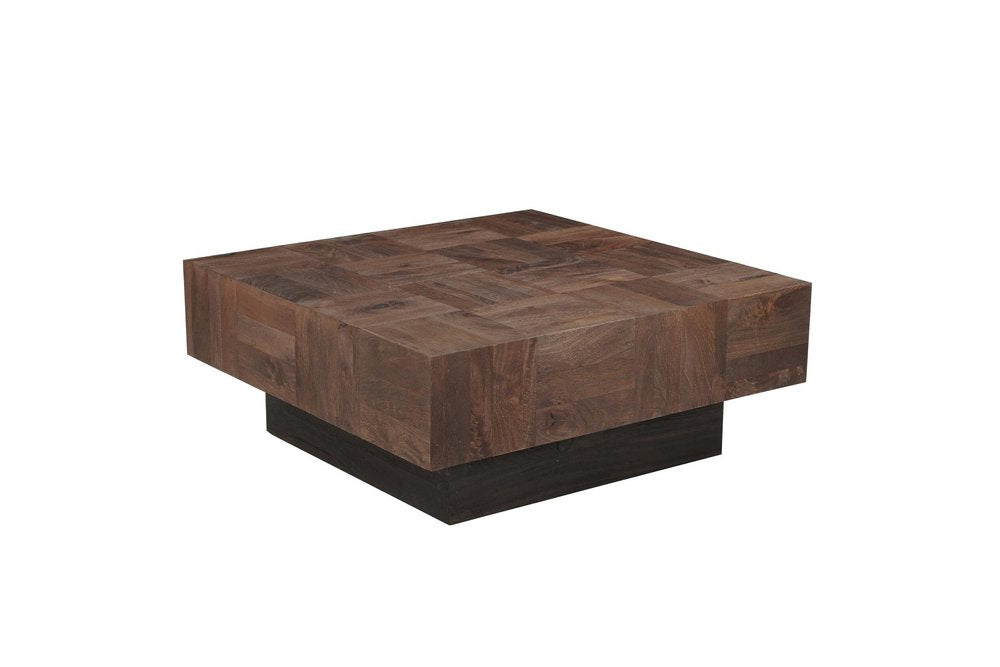 40" Dark Brown and Black Solid Wood Square Block Coffee Table HomeRoots
