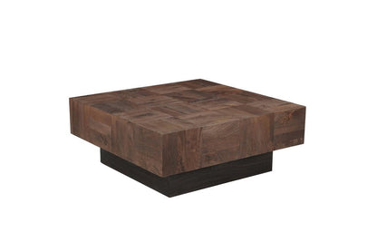 40" Dark Brown and Black Solid Wood Square Block Coffee Table HomeRoots