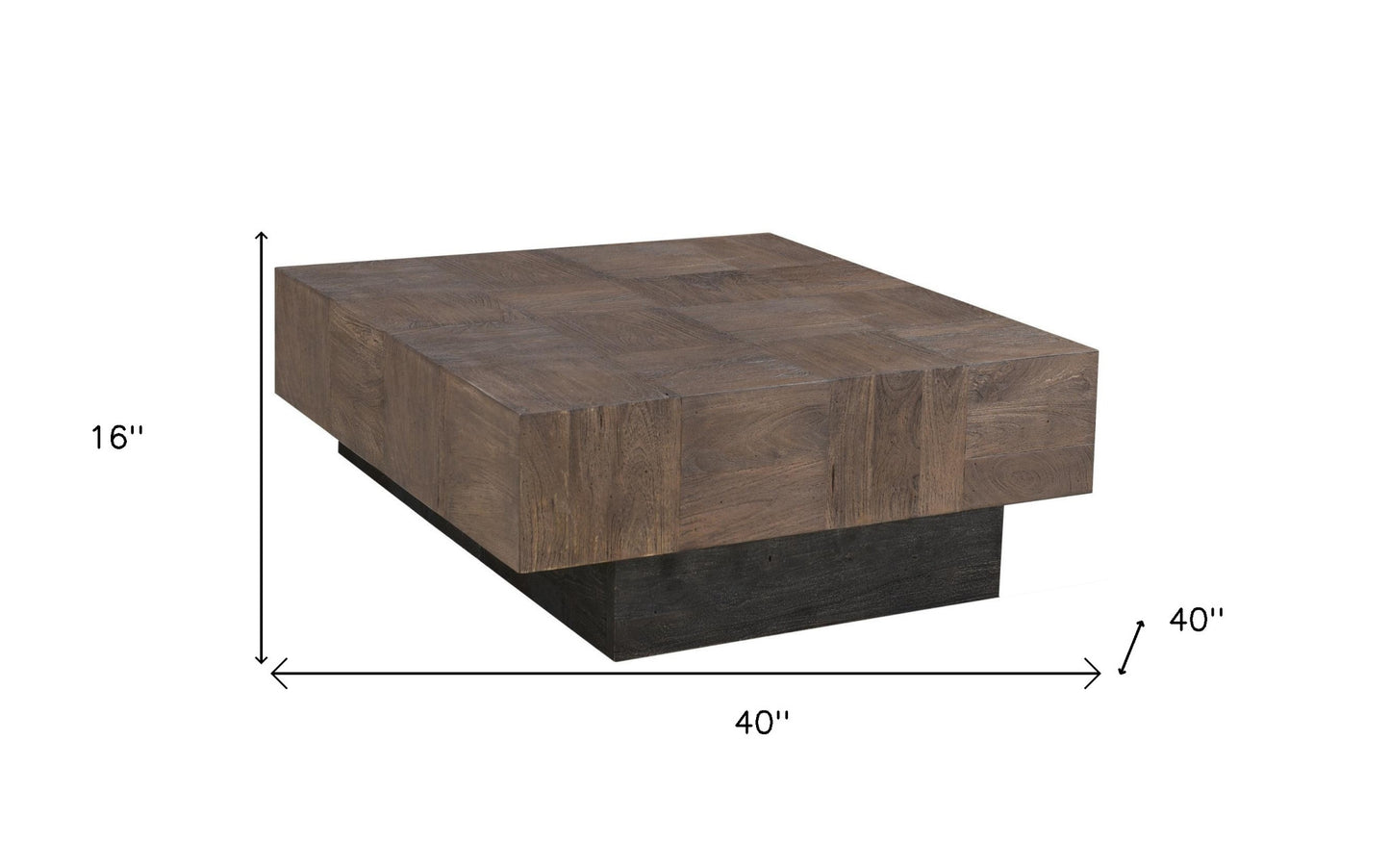 40" Dark Brown And Black Solid Wood Square Coffee Table