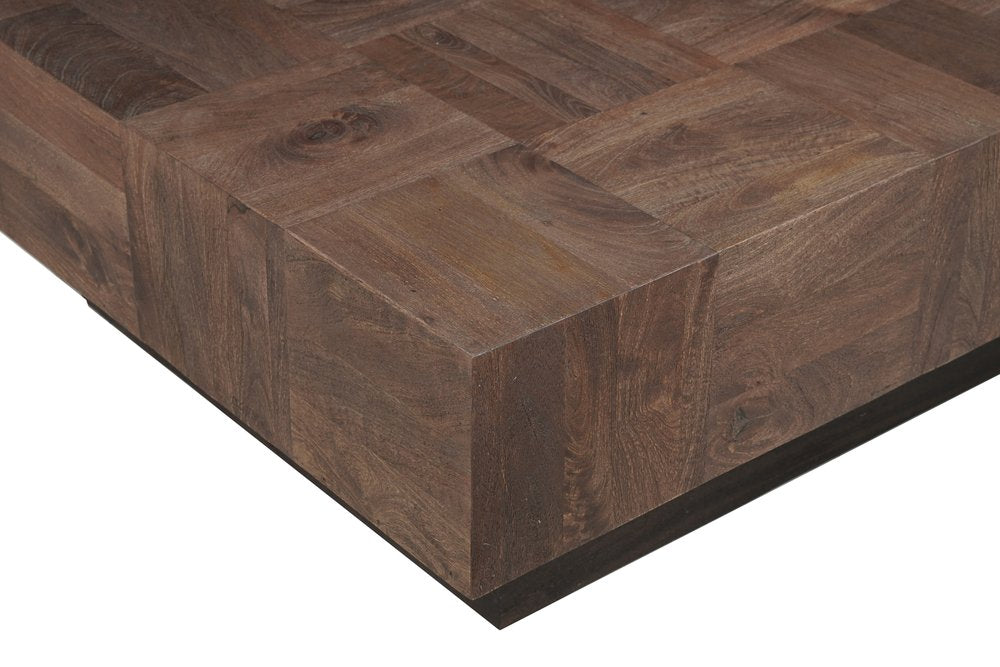 40" Dark Brown and Black Solid Wood Square Block Coffee Table HomeRoots