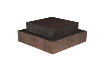 40" Dark Brown and Black Solid Wood Square Block Coffee Table HomeRoots