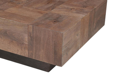 40" Dark Brown and Black Solid Wood Square Block Coffee Table HomeRoots