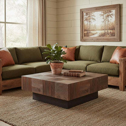 40" Dark Brown and Black Solid Wood Square Block Coffee Table HomeRoots