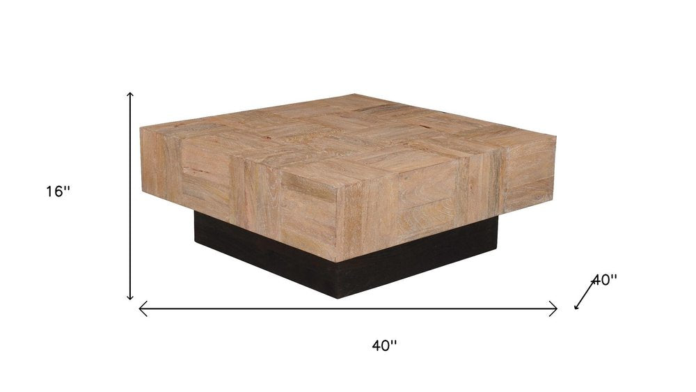 40" Brown and Black Solid Wood Square Block Coffee Table HomeRoots
