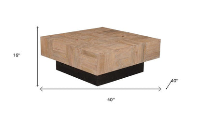 40" Brown and Black Solid Wood Square Block Coffee Table HomeRoots