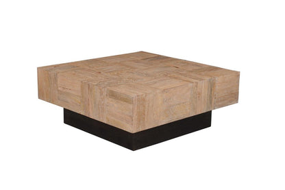 40" Brown and Black Solid Wood Square Block Coffee Table HomeRoots