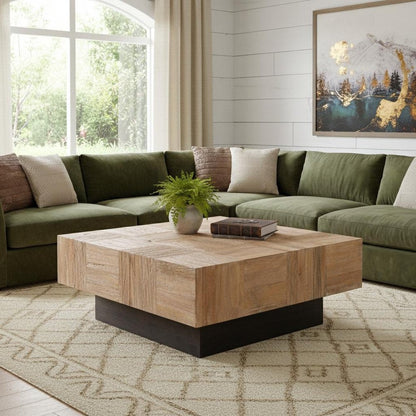 40" Brown and Black Solid Wood Square Block Coffee Table HomeRoots