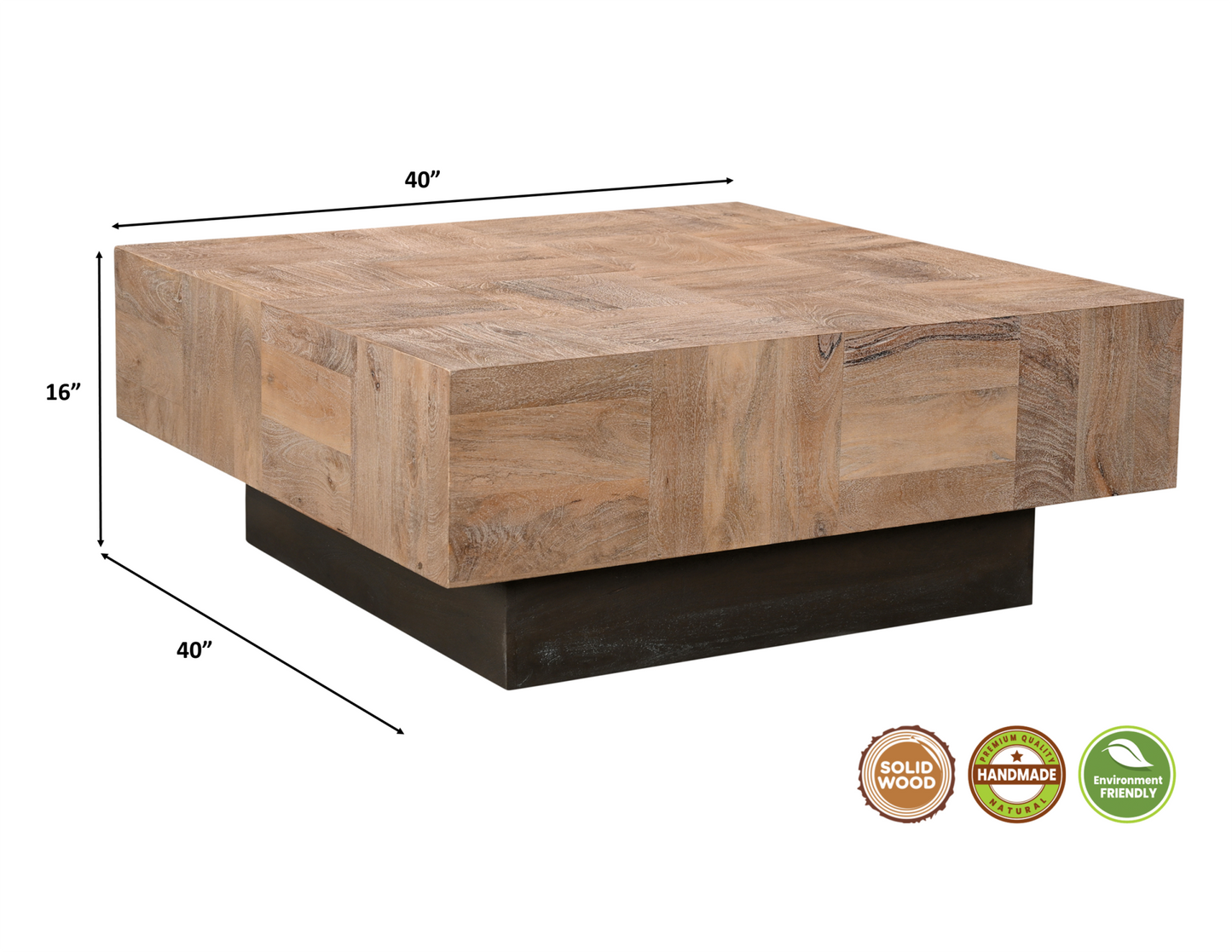 40" Brown And Black Solid Wood Square Coffee Table