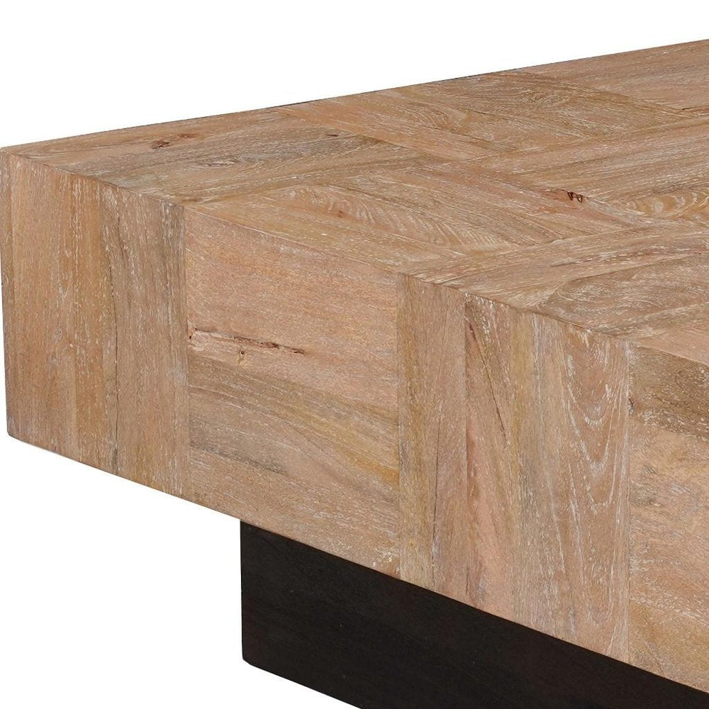 40" Brown and Black Solid Wood Square Block Coffee Table HomeRoots