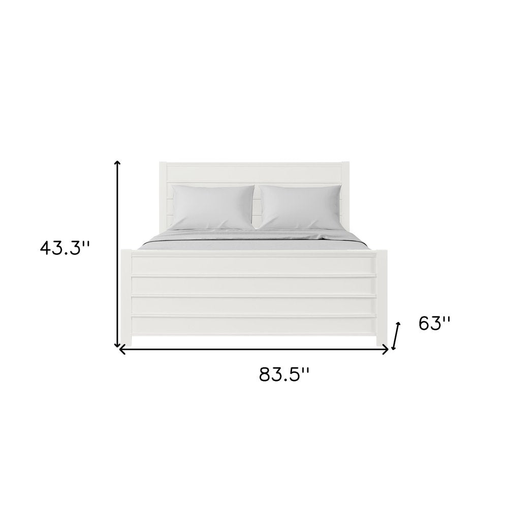 White Shiplap Texture Solid Wood Queen Bed Frame — view 10