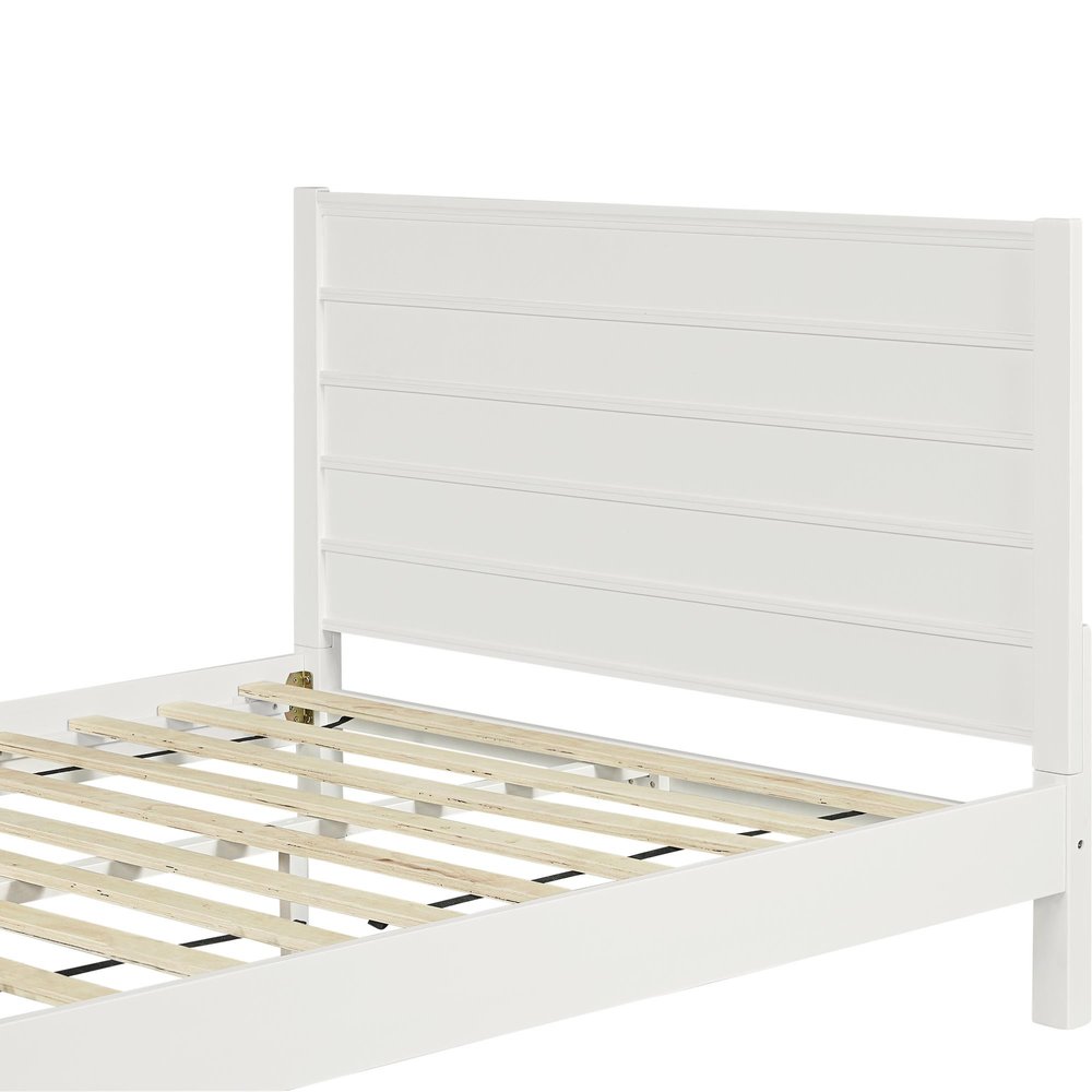 White Shiplap Texture Solid Wood Queen Bed Frame HomeRoots