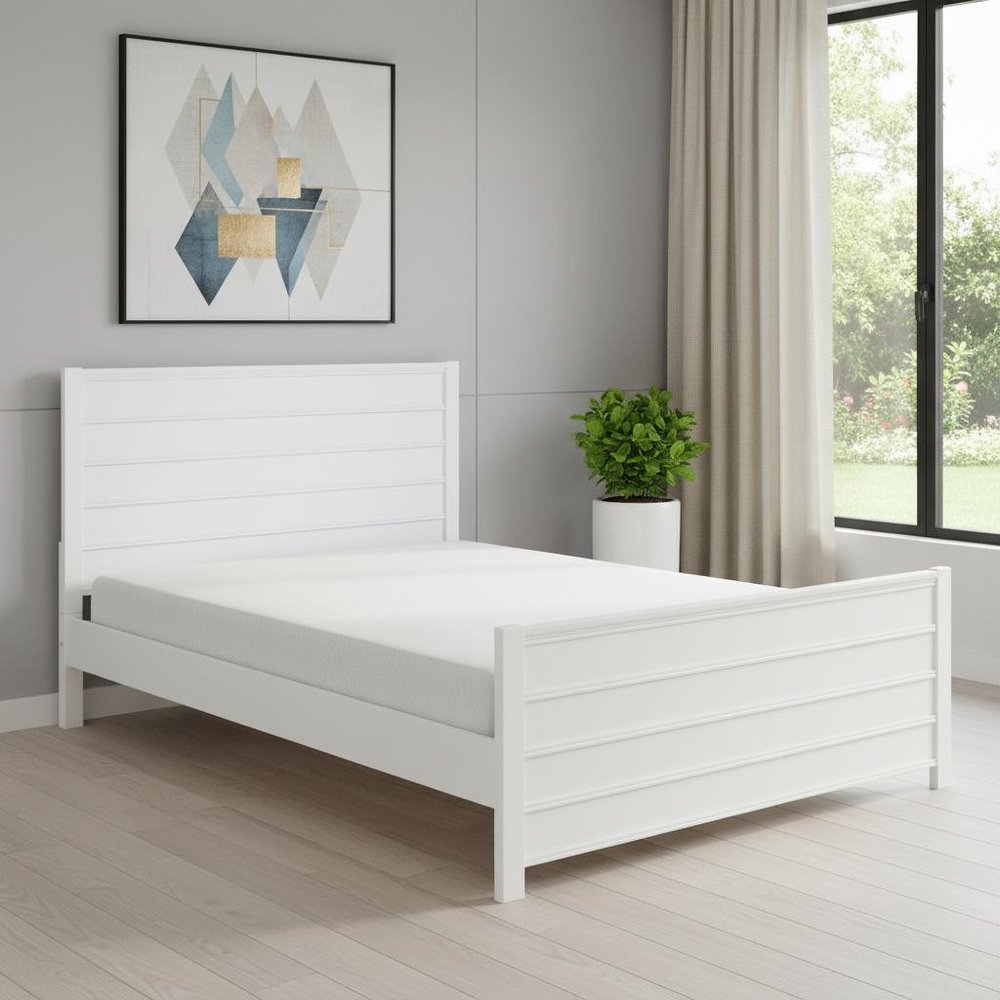 White Shiplap Texture Solid Wood Queen Bed Frame HomeRoots
