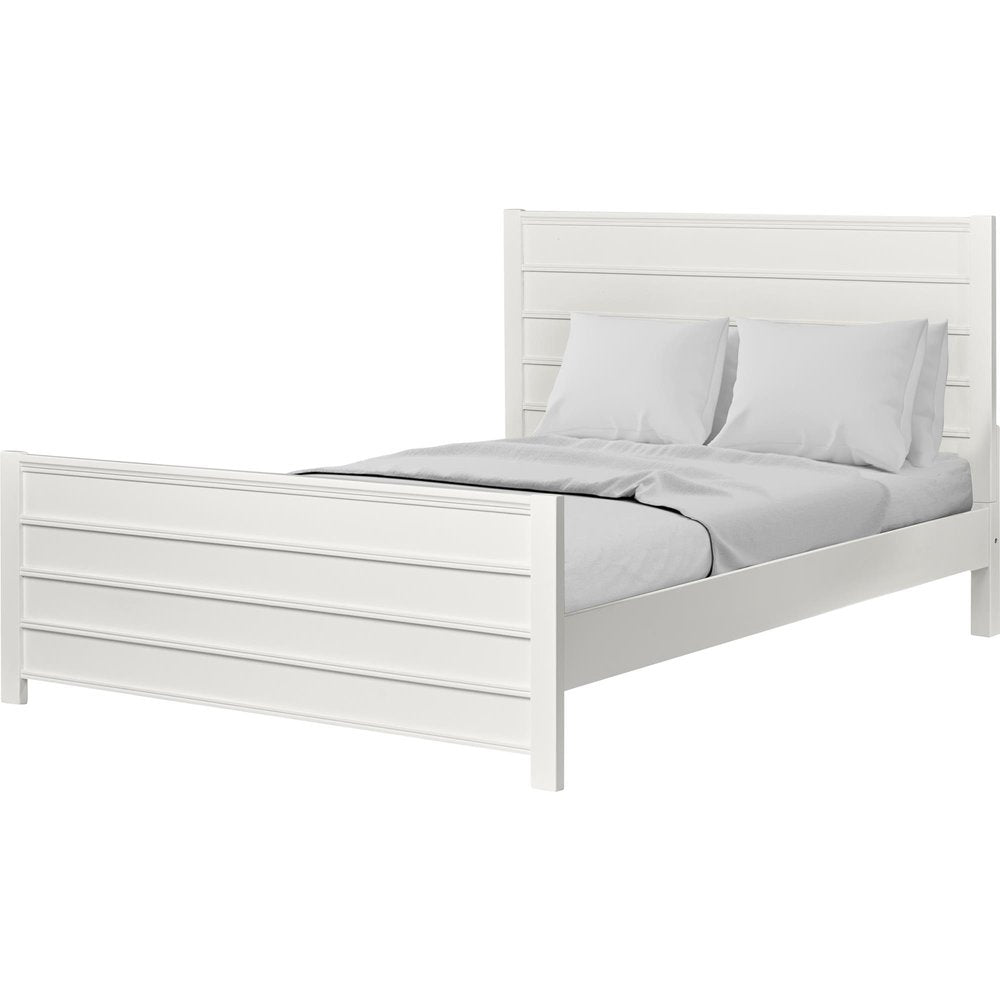 White Shiplap Texture Solid Wood Queen Bed Frame — view 14