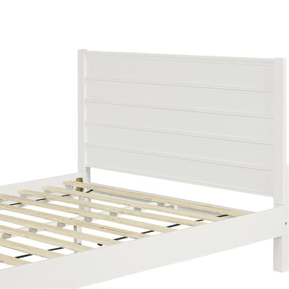 White Shiplap Texture Solid Wood Queen Bed Frame HomeRoots