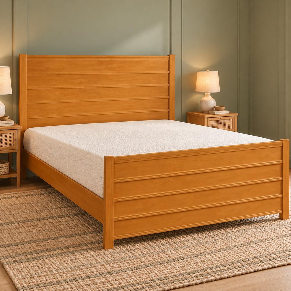 Brown Ribbed Texture Solid Wood Queen Bed Frame — view 13