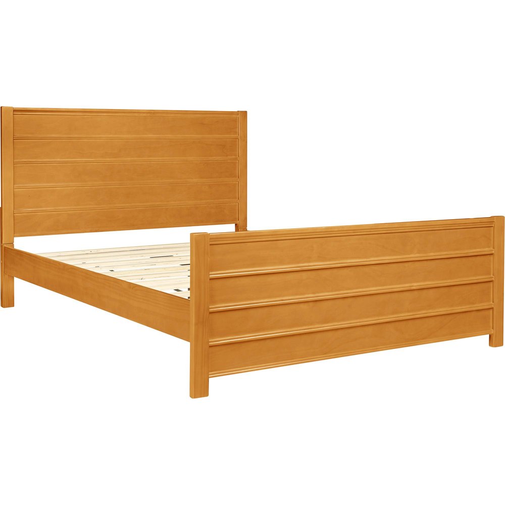 Brown Ribbed Texture Solid Wood Queen Bed Frame — view 7