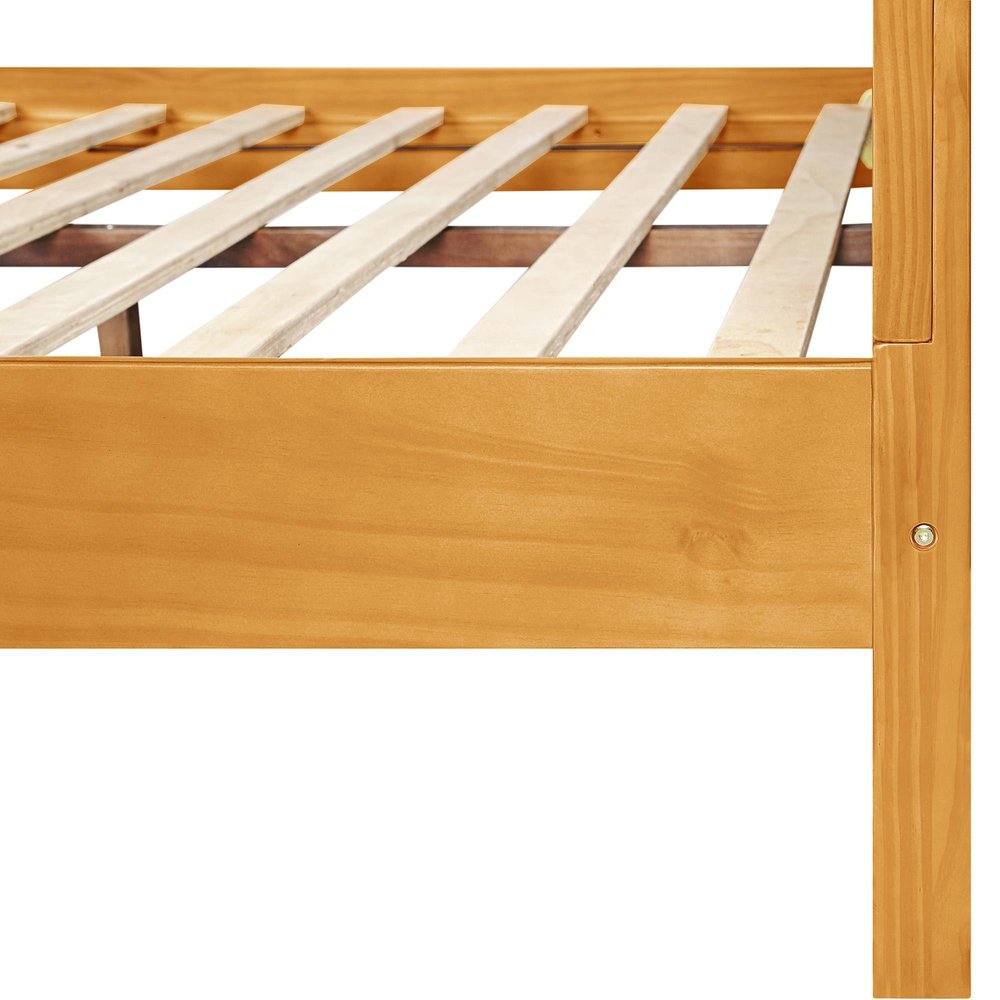 Brown Ribbed Texture Solid Wood Queen Bed Frame — view 3